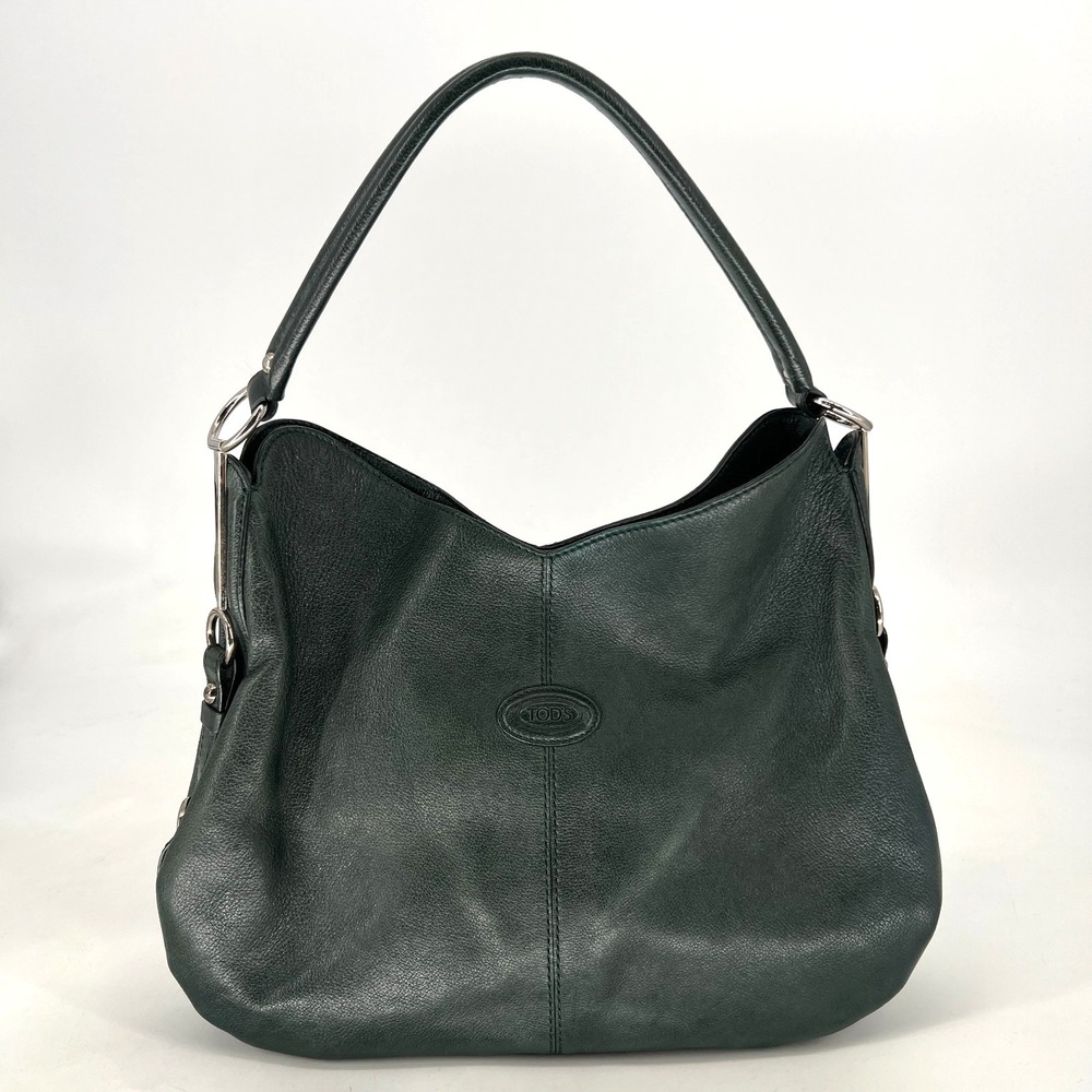 Vtg Tod's Tote Bag Leather Dark Green Designer Hobo Shoulder Handbag Classic Y2K